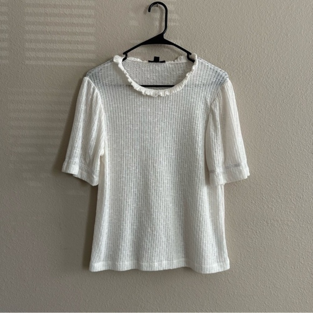 J. Crew Puff Sleeve Pointelle Knit Blouse